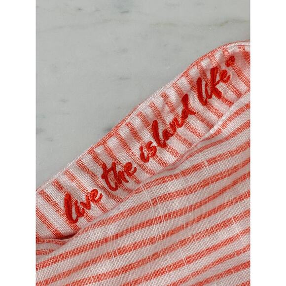 TOMMY BAHAMA Linen Shift Dress Large Peach Striped Sleeveless Fringe Pockets EUC - Picture 4 of 5